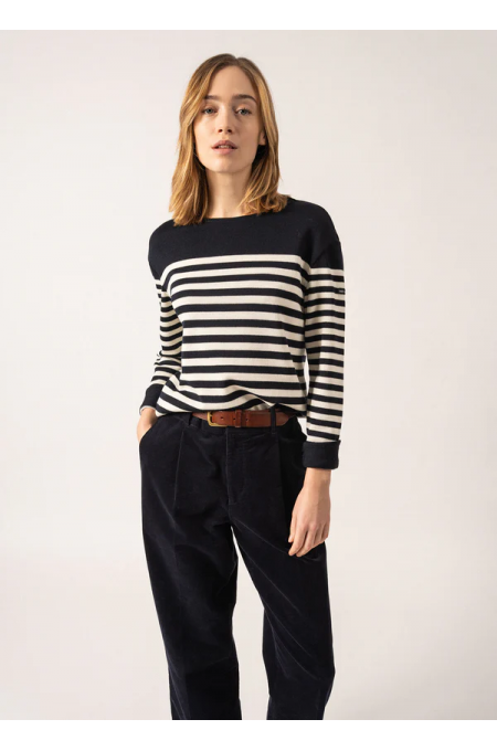 Pull rayé Ecrins en laine douce navy/ecume