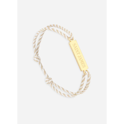 Bracelet logo Or/rayé Blanc/Beige